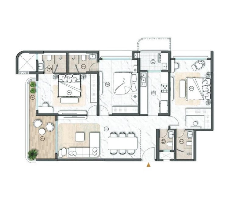 3 BHK Floor Plan - 1395 sqft